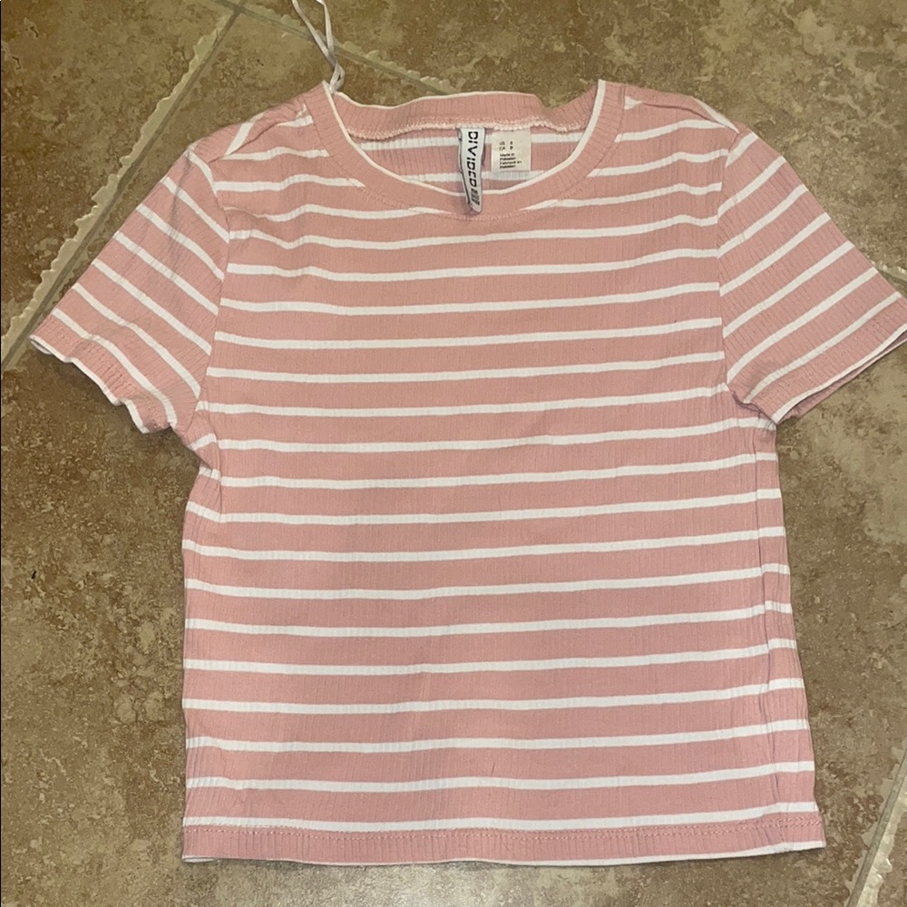 Divided Pink and White Striped Tee